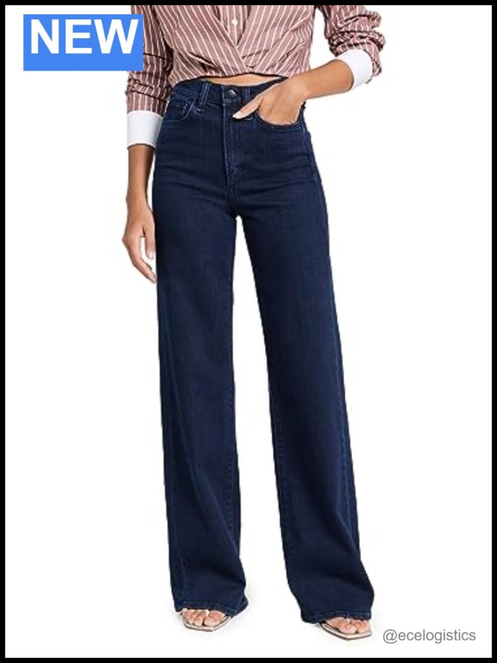 High Rise Wide Leg Stretch Cotton Jeans